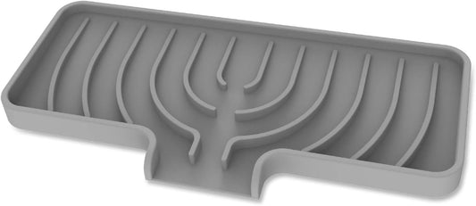 Silicone Sponge Holder for Kitchen Sink With Drain Spout, (Gray, 10×4) Self Draining, Kitchen Soap Tray, Bathroom Organizer, Sink Caddy, Perfect for Dispenser, Scrubber, Bottle, Cup on Counter