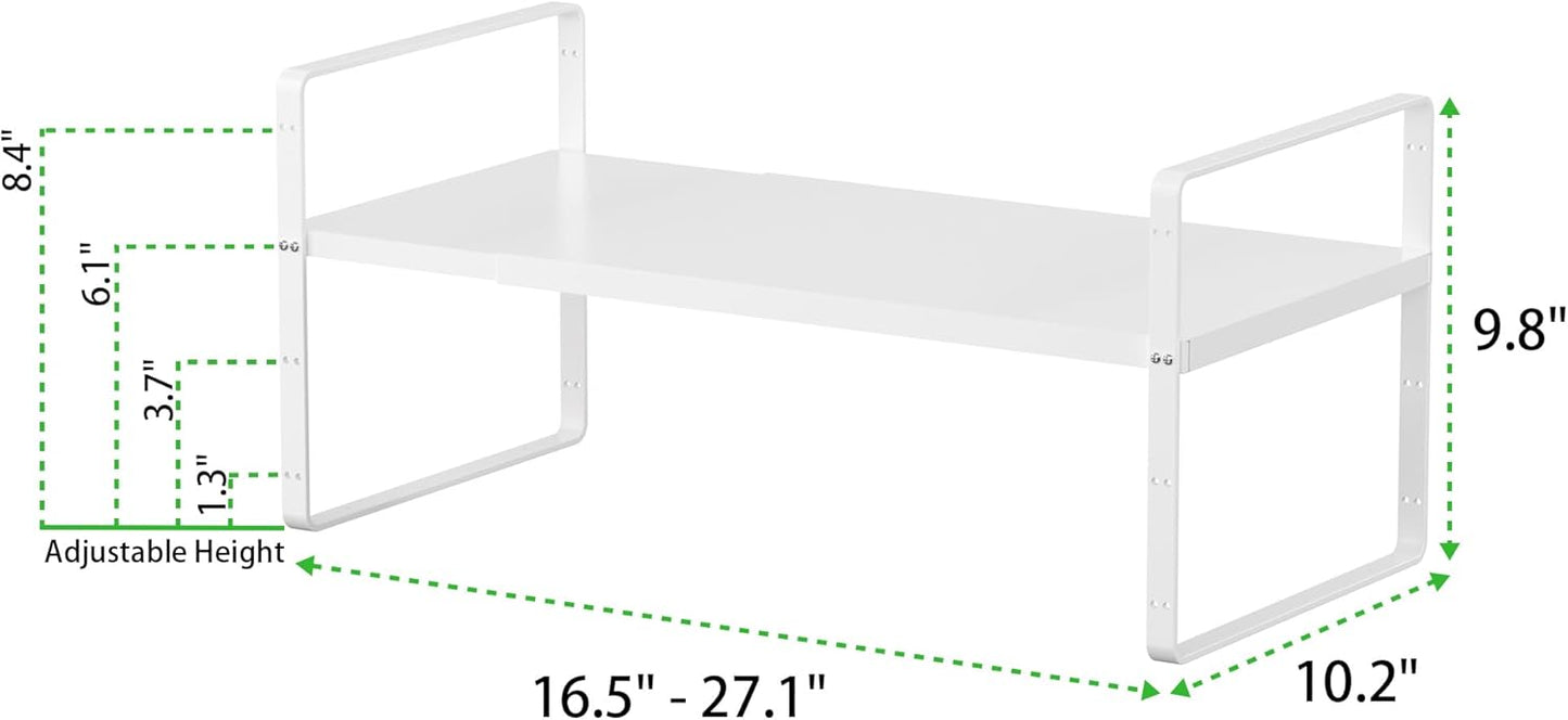 Expandable Cabinet Storage Shelf Stackable Organizer Rack for Kitchen Bathroom Pantry Spice Cupboard Countertop Home Office Desk Heavy Duty Nonslip White Large 1 Pack