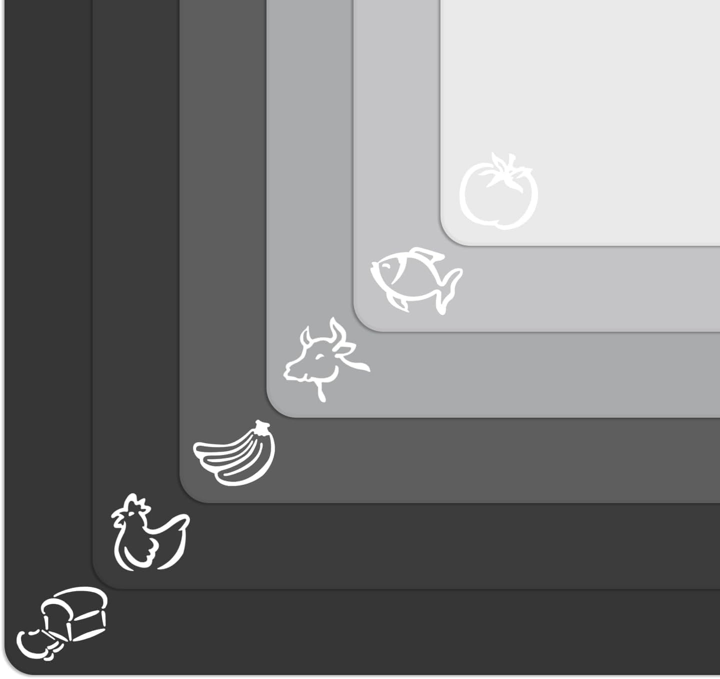 Extra Thick Flexible Plastic Cutting Board Mats with Food Icons & EZ-Grip Waffle Back, (Set of 6) Dishwasher Safe