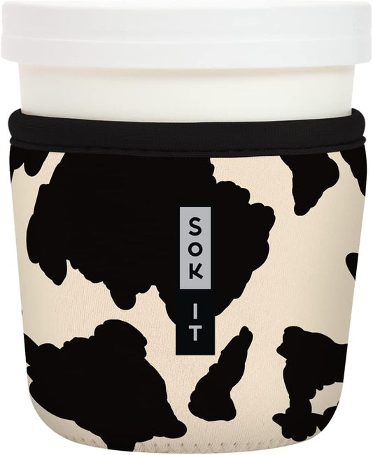Sok It IceCreamSok Insulated Neoprene Cover (Cow Print, Tapered Ice Cream Pints)