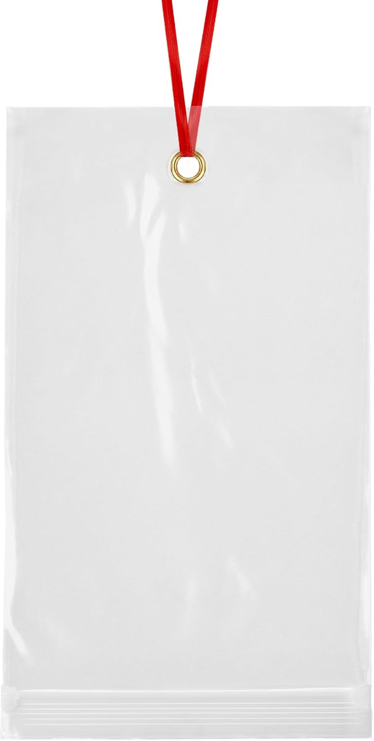 GPI - 5" x 7" Reclosable Zip Bags with Bottom Hang-hole & Pre-inserted 12" Twist-tie. 4 Mil Heavy-duty Resealable Zipper Baggy with Grommet/Metal Eyelet for Hanging (Insert Size 4.5x5.5) 1000 Pack