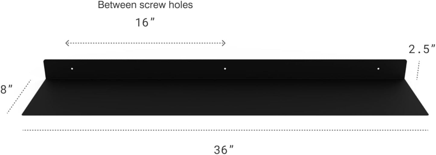 DIY CARTEL Linear Floating Shelf - Forged Raw Blackened Steel - Industrial Heavy Duty Metal Wall Mounted Modern Rustic Shelf - Made in The USA (36-inch x 8-inch Black)