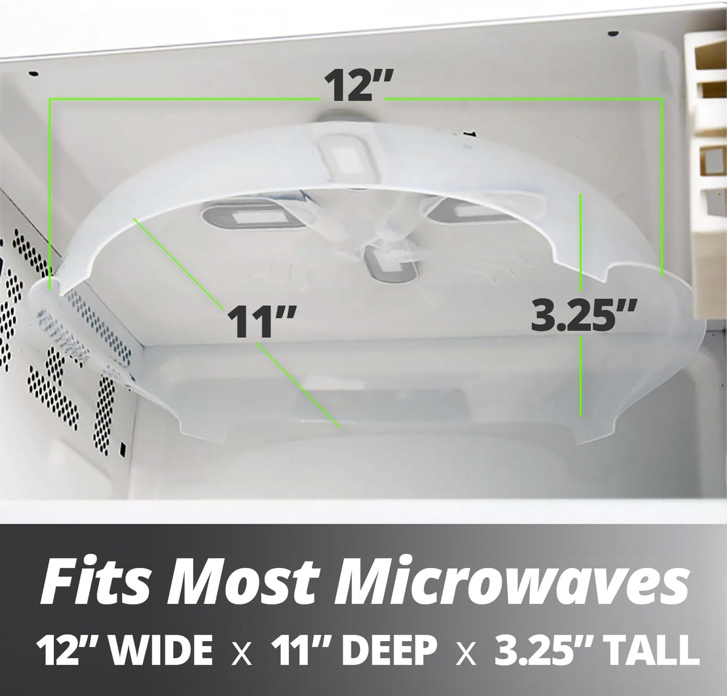 Magnetic Splatter Cover, 12-Inch Clear BPA-Free Food Lid, Vented Plate Guard with Steam Vents, Anti-Splash Microwave Lid, Dishwasher Safe, Space-Saving Magnetic Storage - Heather Gray