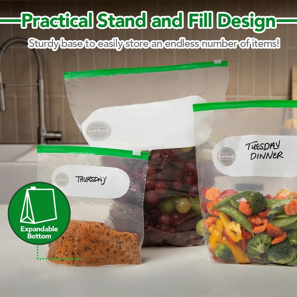 Slider Storage Bags Variety Pack 145 Count — Pint, Quart, Gallon, 2 Gallon Sizes — Expandable Bottom, BPA Free, Microwave Safe, Freezer Safe
