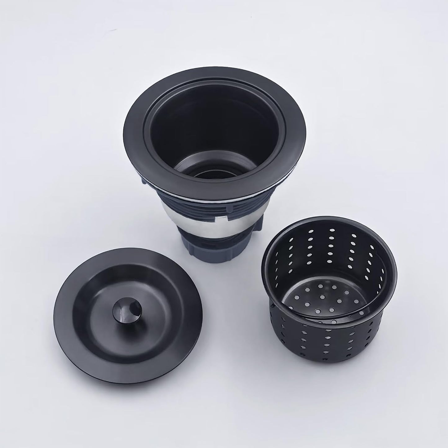 3-1/2-Inch Kitchen Sink Drain Strainer Assembly Kit Black, GZILA Deep Waste Basket Strainer with Sealing Lid Sink Stopper, 304 Stainless Steel