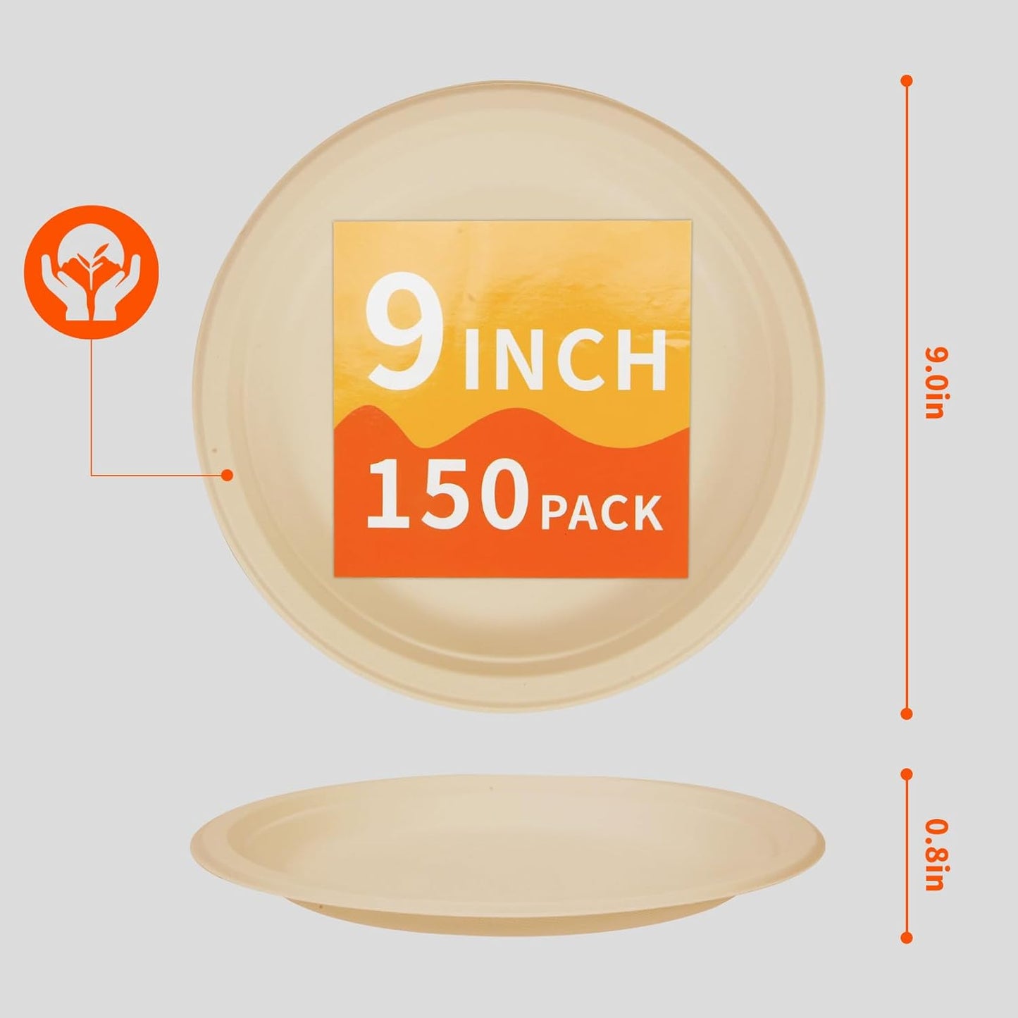 Compostable Paper Plates 9 Inch - 100% Biodegradable, Heavy Duty Eco-Friendly Disposable Plates for Camping，Parties, Weddings, BBQ (150 Pack) (9" Natural Brown)