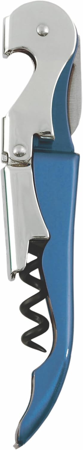 True Brands TrueTap Double Hinged Waiters Corkscrew, Top-notch Stainless Steel Opener with Foil Cutter Built to Last Wine Key Metallic Blue, Set of 1