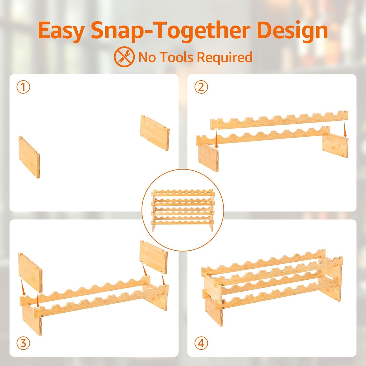 Amazon Basics Stackable Natural Bamboo Wine Rack, 36 Bottle Capacity