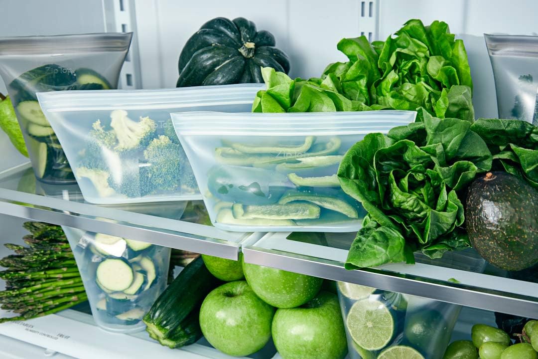 Zip Top Reusable Food Storage Bags | Medium Dish [Peach] | Silicone Meal Prep Container | Microwave, Dishwasher and Freezer Safe | Made in the USA