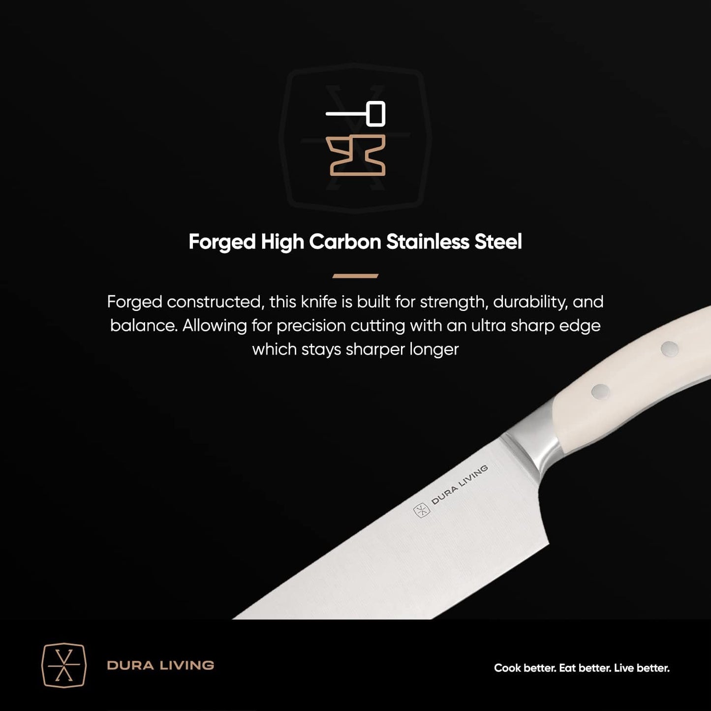 7-Inch Santoku Knife – Ultra-Sharp German High Carbon Stainless Steel, Full Tang, Ergonomic Handle, Multipurpose Kitchen Knife for Chopping, Slicing, and Dicing, Cream