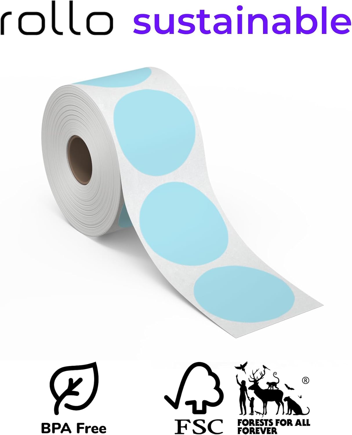 Rollo Circle Thermal Labels 2 Inch - Roll of 1,000 Round Sticker Labels - Multi-Purpose Direct Thermal Printer Stickers 2x2 (Blue)