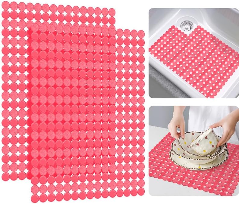 Bligli 2-Pack Kitchen Sink Mat: PVC Eco-Friendly Adjustable Sink Protector | Sink liner Pad | Dish Drying Mats, Easy to Clean & DIY Cut | 15.7 x 11.8 inch (Red)