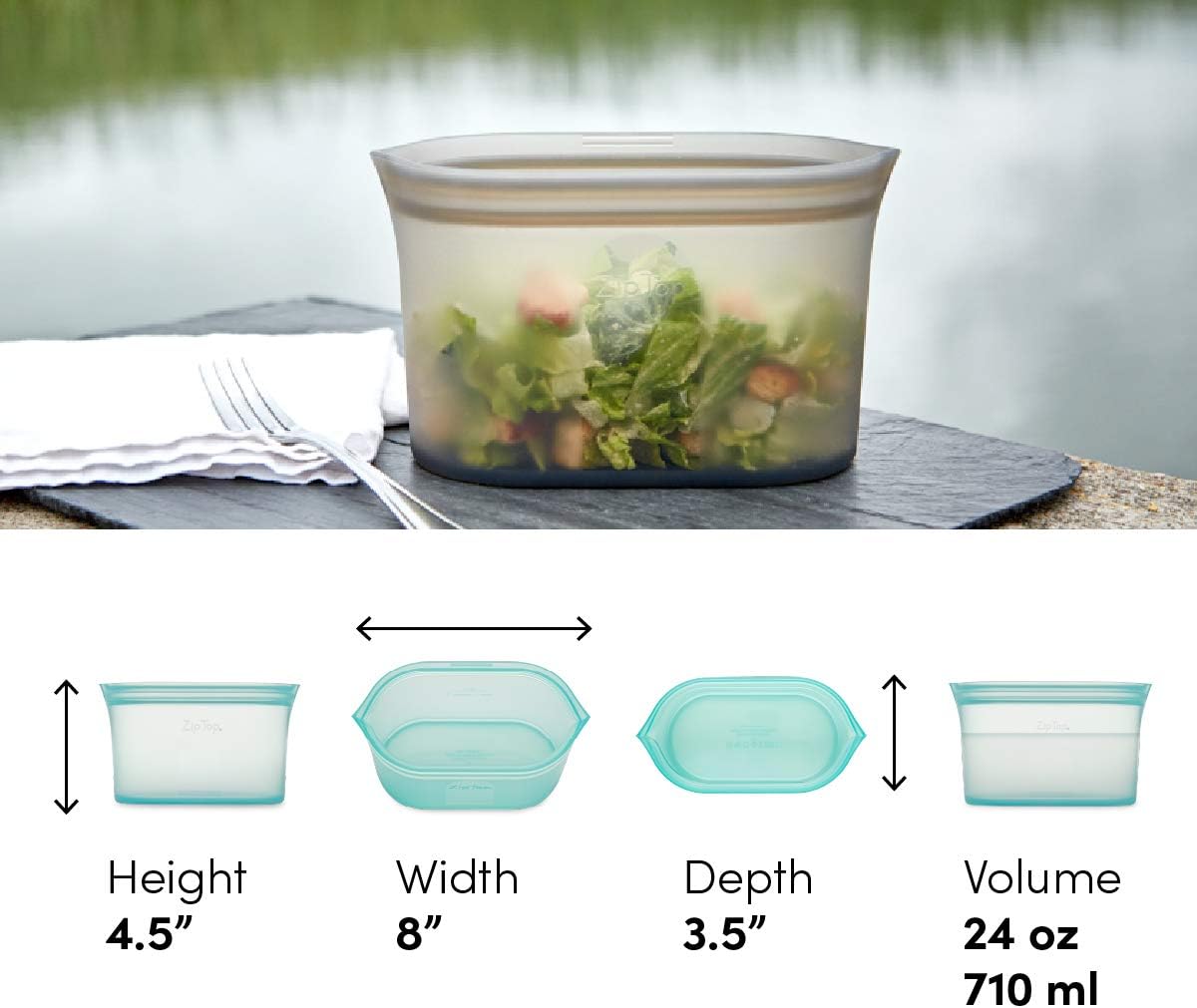 Zip Top Reusable Food Storage Bags | Medium Dish [Peach] | Silicone Meal Prep Container | Microwave, Dishwasher and Freezer Safe | Made in the USA