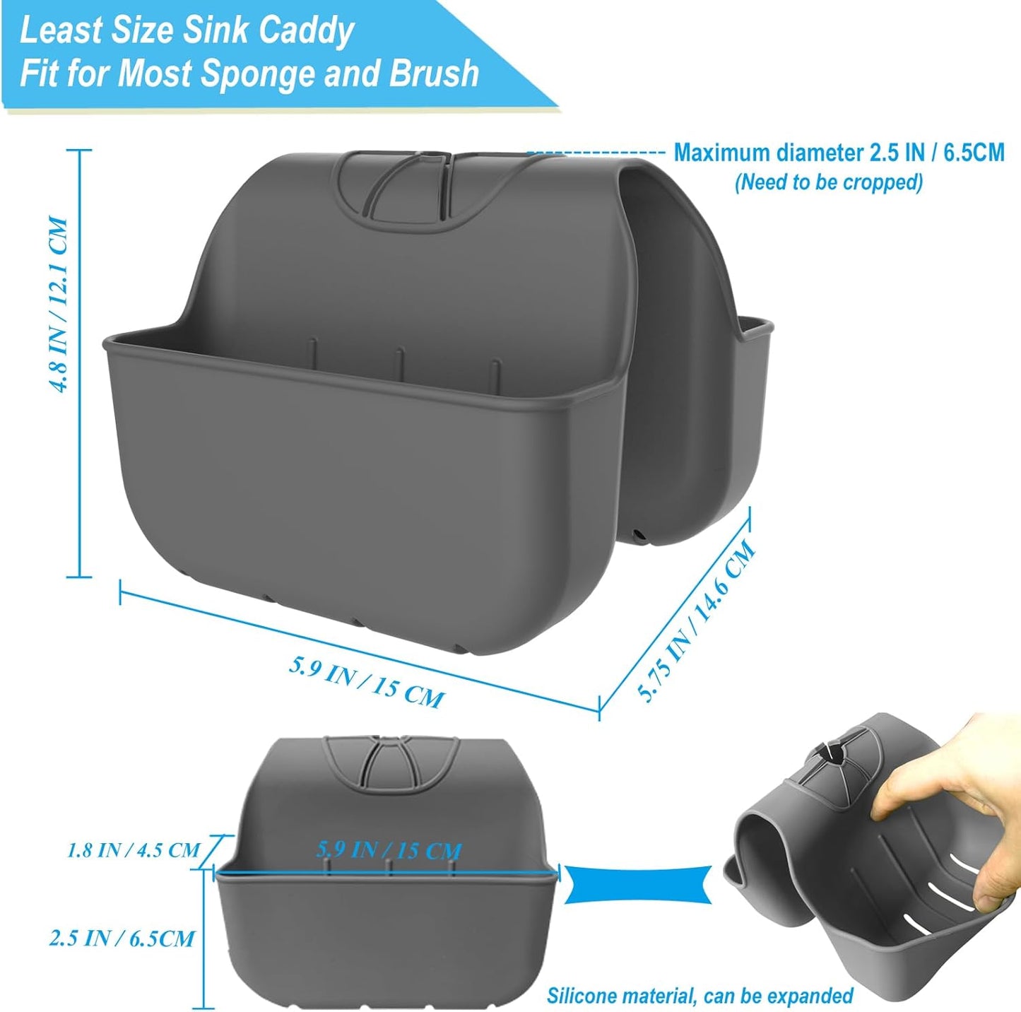 Sponge Holder for Kitchen Sink, Silicone Sink Saddle Caddy Organizer Rack, Sponges Holder Over Faucet, Hanging Kitchen Organizer Accessories Rack Basket Dark Gray