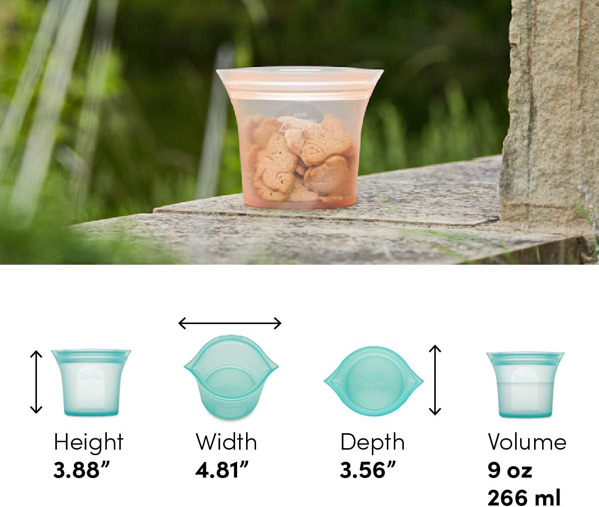 Zip Top Reusable Food Storage Bags | Short Cup [Gray] | Silicone Meal Prep Container | Microwave, Dishwasher and Freezer Safe | Made in the USA