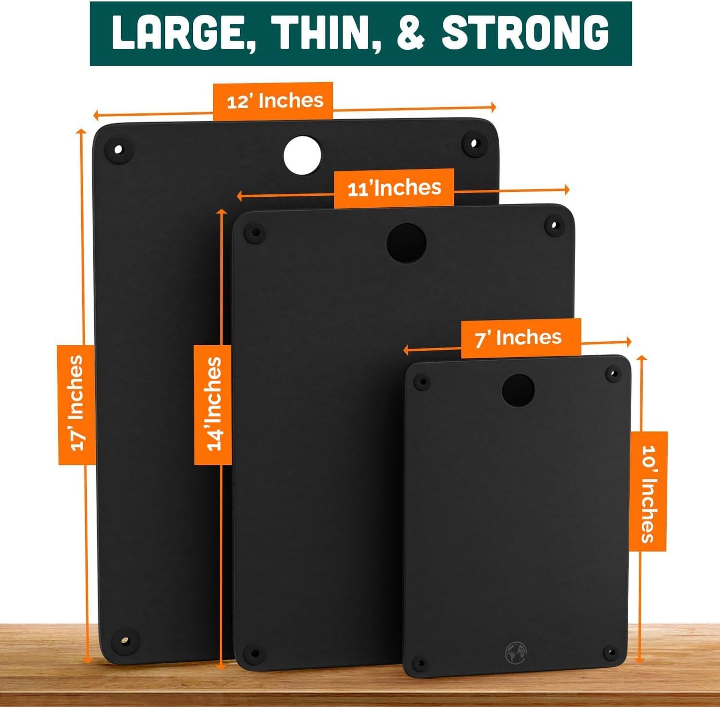 Earth’s Dreams Wood Cutting Board Set 3-Piece: Small, Large & Extra Large - Charcuterie Board, Non-Plastic, Non-Toxic, Heavy-Duty, Dishwasher Safe (Black)