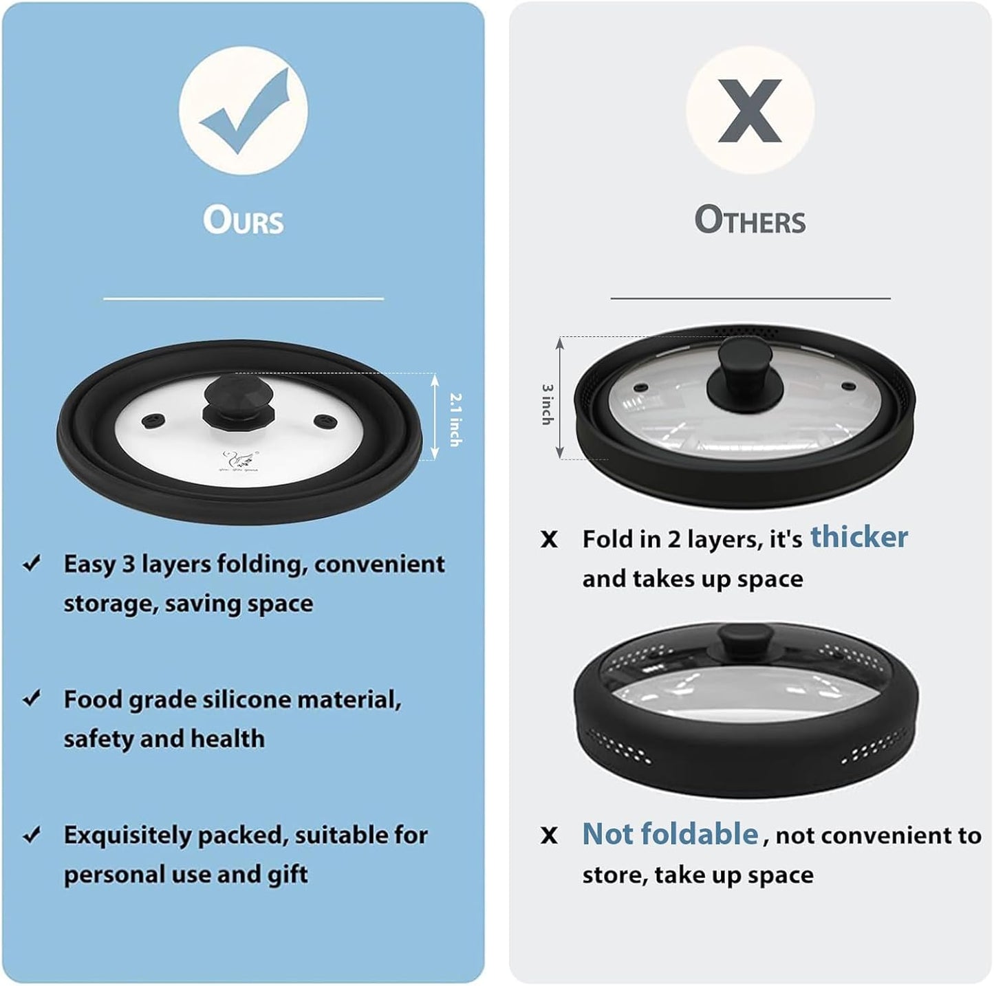 Microwave Splatter Cover Vented Glass Cover Splatter Guard Lid with Collapsible Silicone for Food as Pot Cover Plate Cover 10.8 inch for 6 7 8 9 10 inch Plate Bowl Black