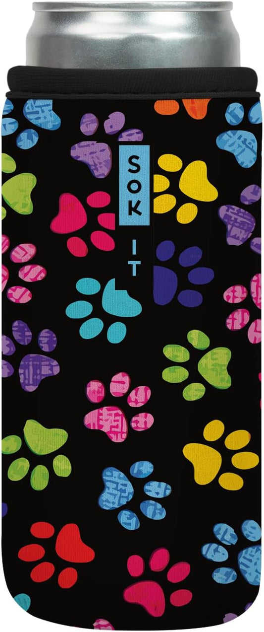 Sok It CanSok Sleeve for Beer & Soda Insulated Neoprene Cover (Pawsitive Vibes, 12oz Slim Can Sleeve)