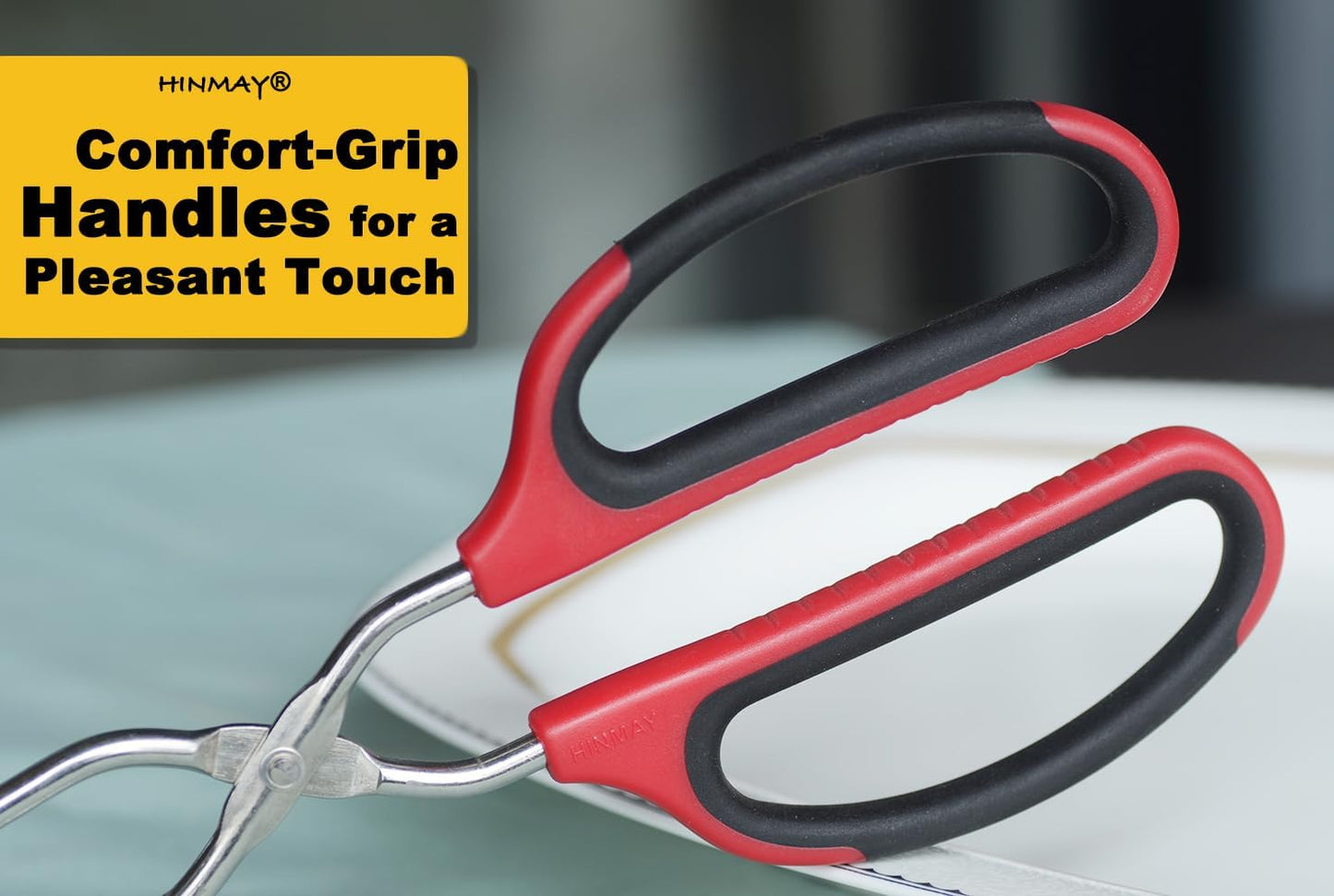 HINAMY Stainless Steel Scissor Tongs with Comfort-Grip Handle 13-Inch, Set of 2