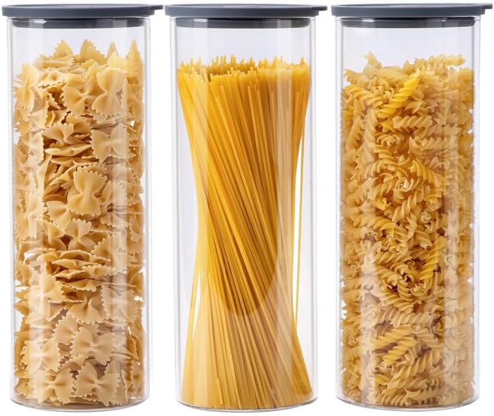 Glass Food Storage Jars with Lids[Set of 3], Perfect for Pasta, Cookies, Nuts, Coffee, Cereal, Flour, and More, Organize Your Kitchen with these BPA-Free Glass Jars with Silicone Lids