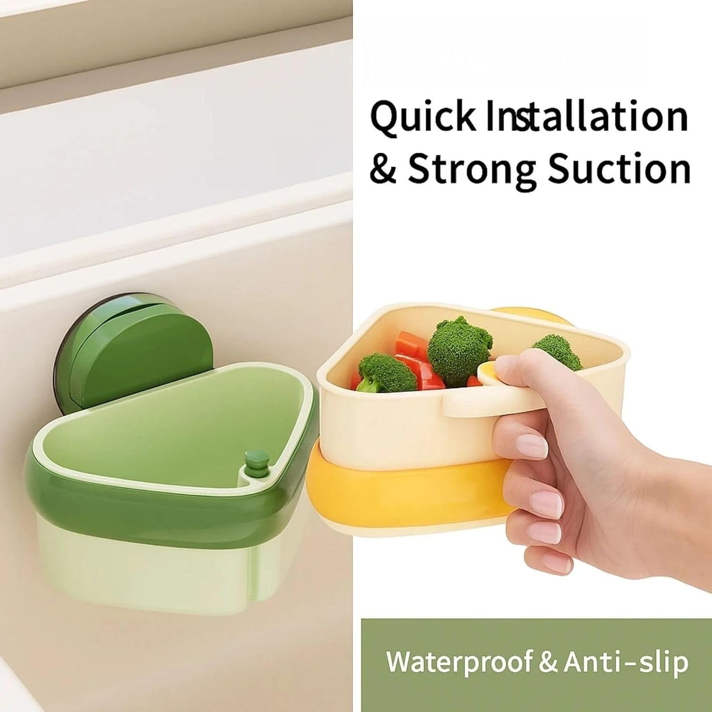 2025 Upgraded Suction Cup Sink Corner Strainer – Hangable Kitchen Sink Drain with Hanging Sink Drain Basket, Food Waste Catcher & Sink Food Catcher Basket, Kitchen Sink Food Waste Catcher (Yellow)