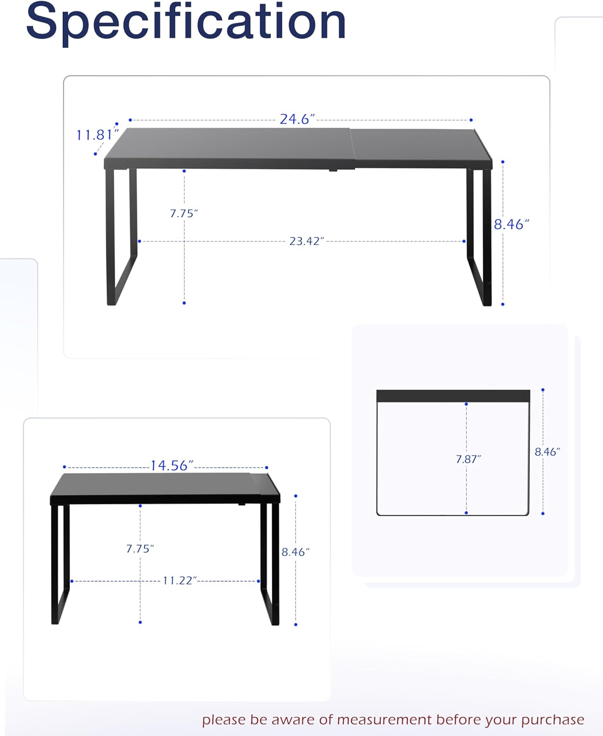 Nxconsu Cabinet Shelf Expandable Organizer Riser Rack for Kitchen Pantry Cupboard Under Sink Countertop Home Organization Extra Storage Space Saver Heavy Duty Metal Edgeless Design Black Extra Large