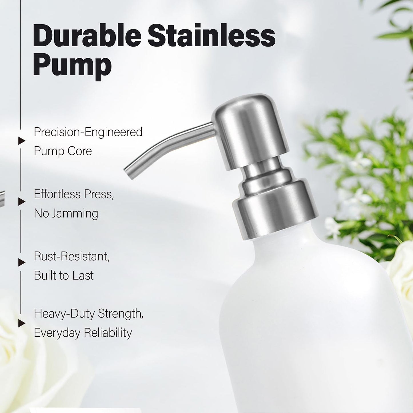 White Soap Dispenser Bathroom Set, Hand and Lotion Dispenser with Pump, Perfect for Bathroom Essentials for New Home. (Silver & White)