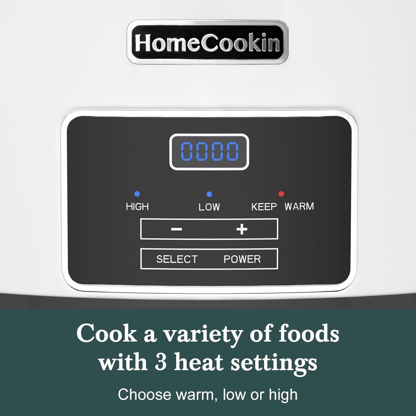 HOMECOOKIN 7-Quart Programmable Slow Cooker with Timer Keep Warm - Small Kitchen Appliance for Family Dinners - Serves 6+ People (White)