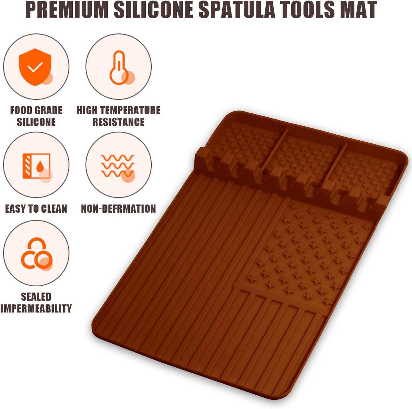 Silicone Griddle Tools Mat for Blackstone,Grill BBQ Caddy Utensils Holder for Kitchen,Cooking & Countertop,Large Spatula Mat with Drip Pad,Griddle Accessories for Blackstone (brown-2)