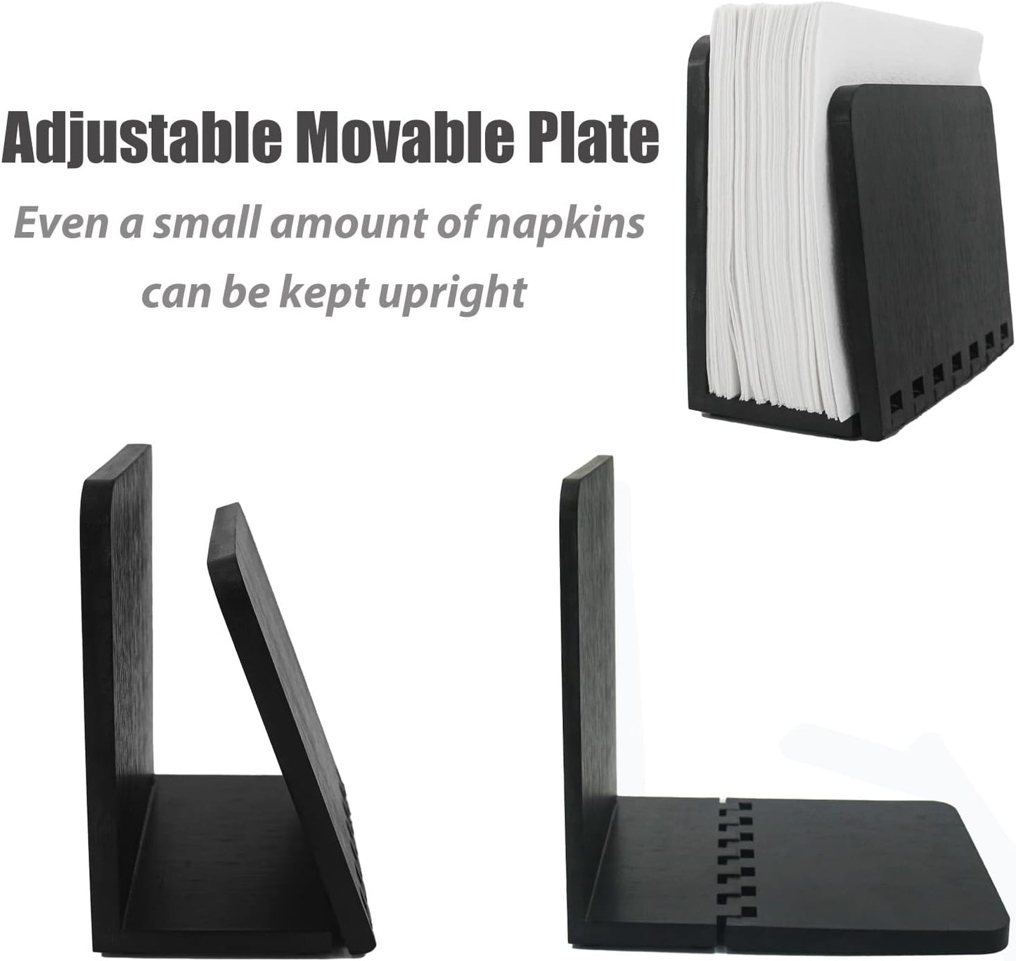 Bamboo Napkin Holder, Adjustable Wood Storage Rack for Dining Room, Picnic, Kitchen Table Indoor Outdoor - Dispenser for Table (Black)