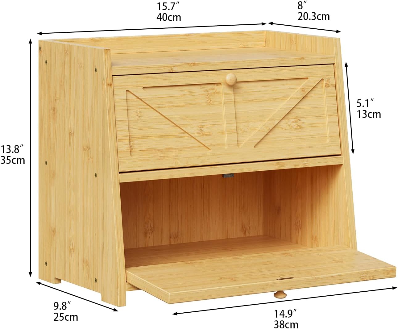 Vintage Double Layer Bread Box for Kitchen Counter Bamboo Bread Storage Container Large Capacity Bread Storage Bin (Natural Bamboo)