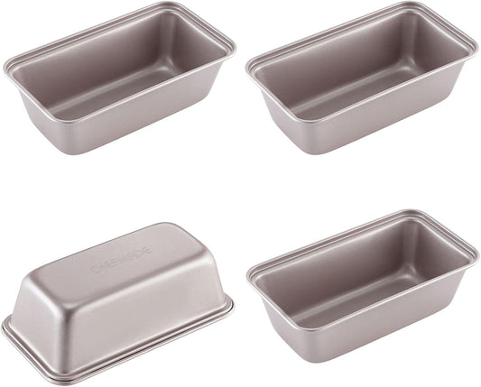 CHEFMADE Mini Loaf Pan Set, 5.5-Inch 4Pcs Non-Stick Rectangle Bread and Cake Bakeware for Oven and Instant Pot Baking (Champagne Gold)