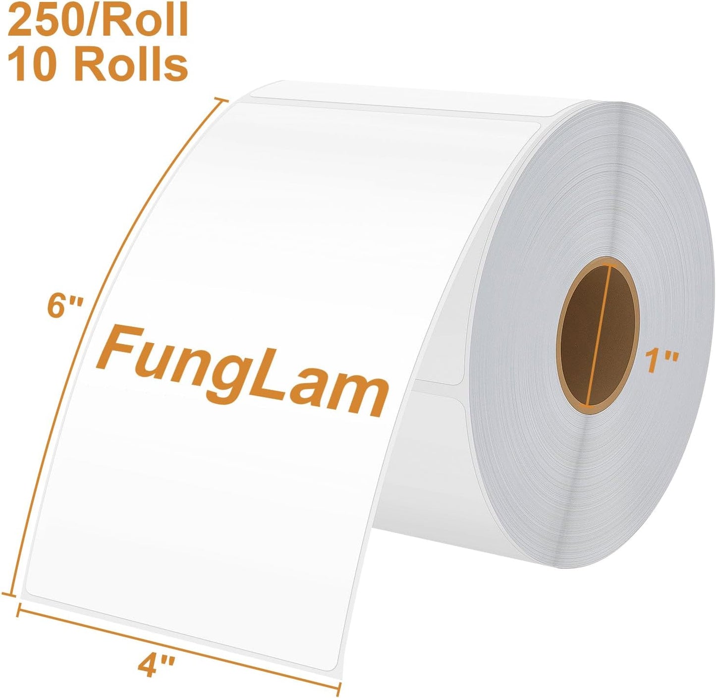 FungLam 10 Rolls 4"x6" Direct Thermal Printer Label, Shipping Labels Compatible with Zebra, Rollo and Most Thermal Printer, Perforated Postage Label Paper, 250 Labels/Roll