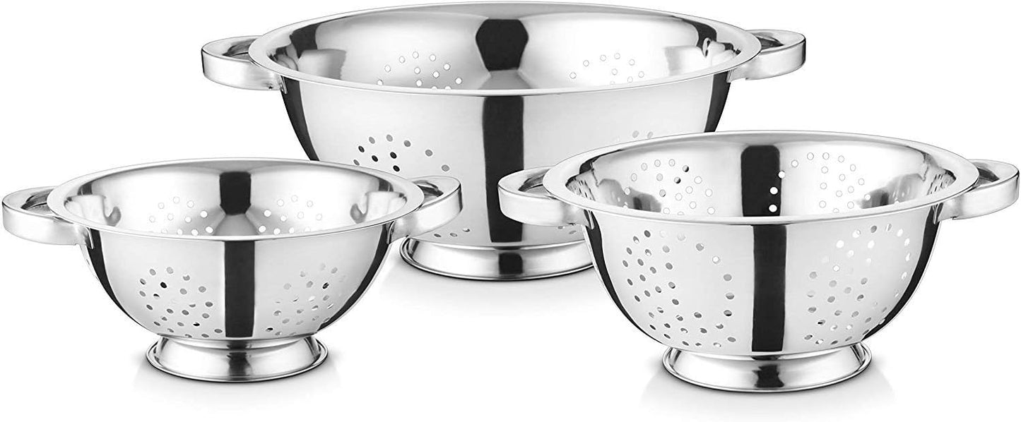 Avador Set of 3 Stainless Steel Colanders, Comes in 1.5 Quart 3qt Quart and 5 Quart for all your Cooking | Baking | Prepping Needs