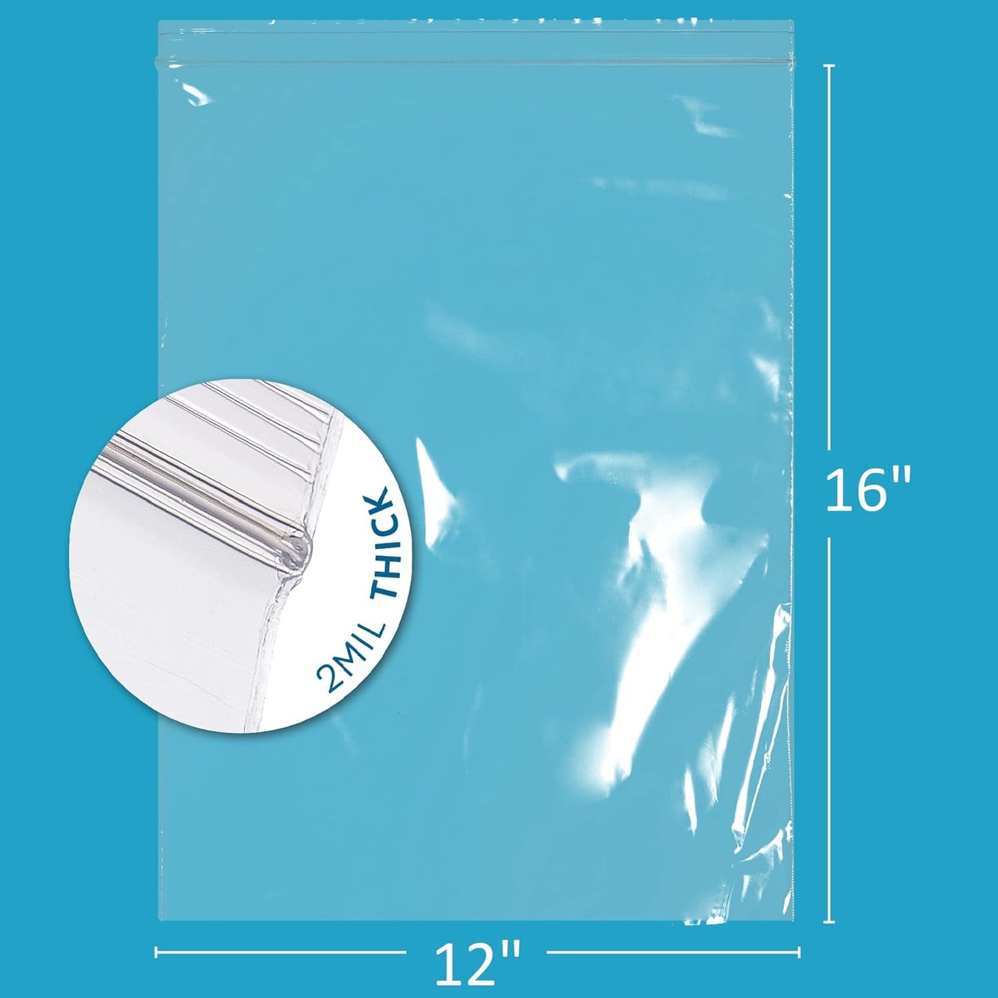 GPI - 12" x 16", Pack of 100, Clear Plastic Reclosable XL Zip Bags, 2 Mil Thick, Zip Poly Bags with Resealable Lock Seal Zipper for Food, Apparel, Shirts, Household, School & Office Supplies