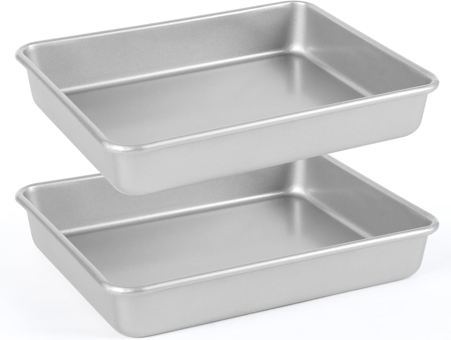 9x11 Baking Pan, Rectangle Cake Pan, 2-Pieces Nonstick Sheet Cake Pans Heavy Duty, Toaster Oven Tray Deep Size for Lasagna, Brownie, Siliver