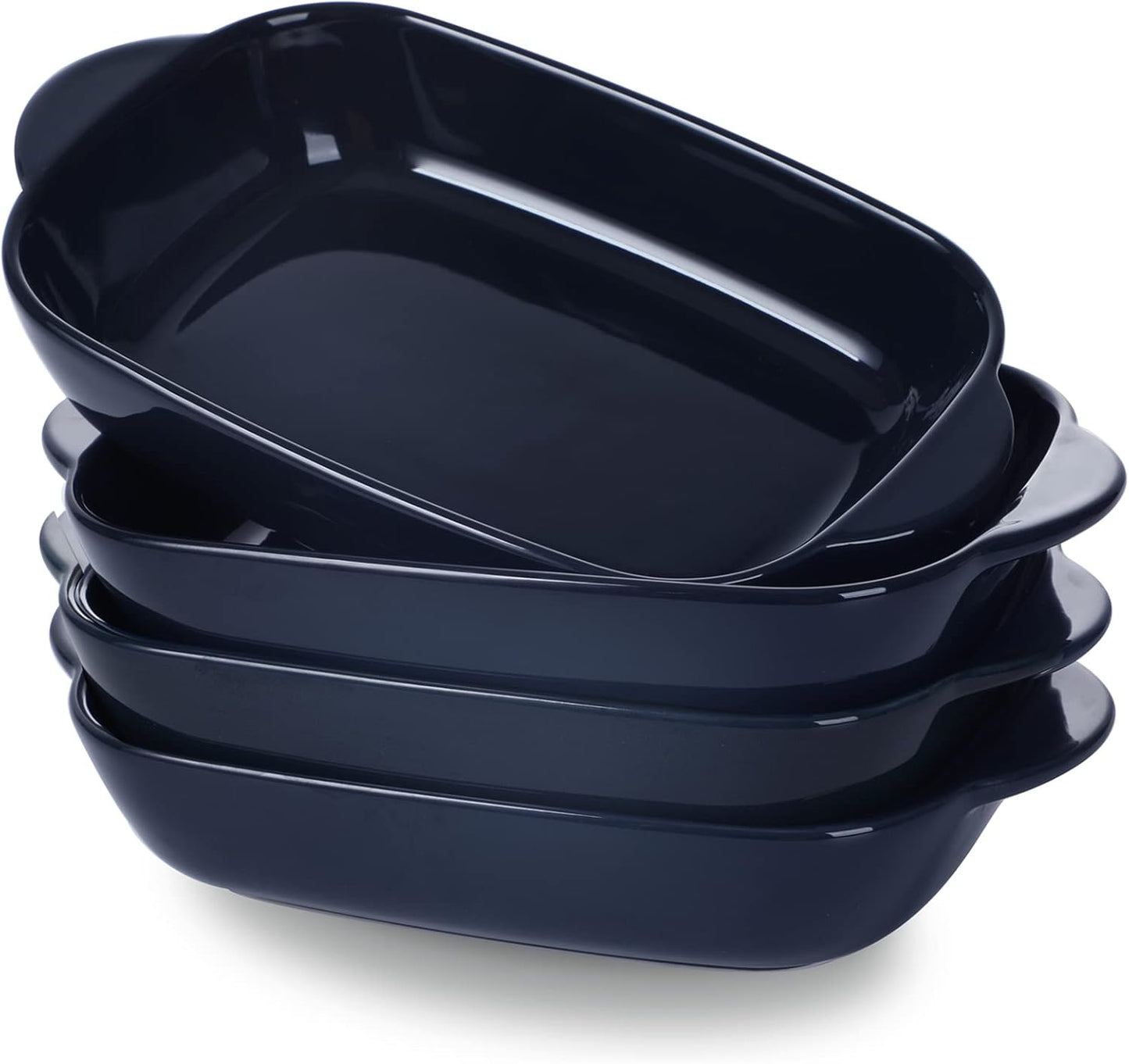 LEETOYI Ceramic Small Baking Dish 7.5-Inch Set of 4, Rectangular Bakeware with Double Handle, Baking Pans for Cooking and Cake Dinner (Navy)