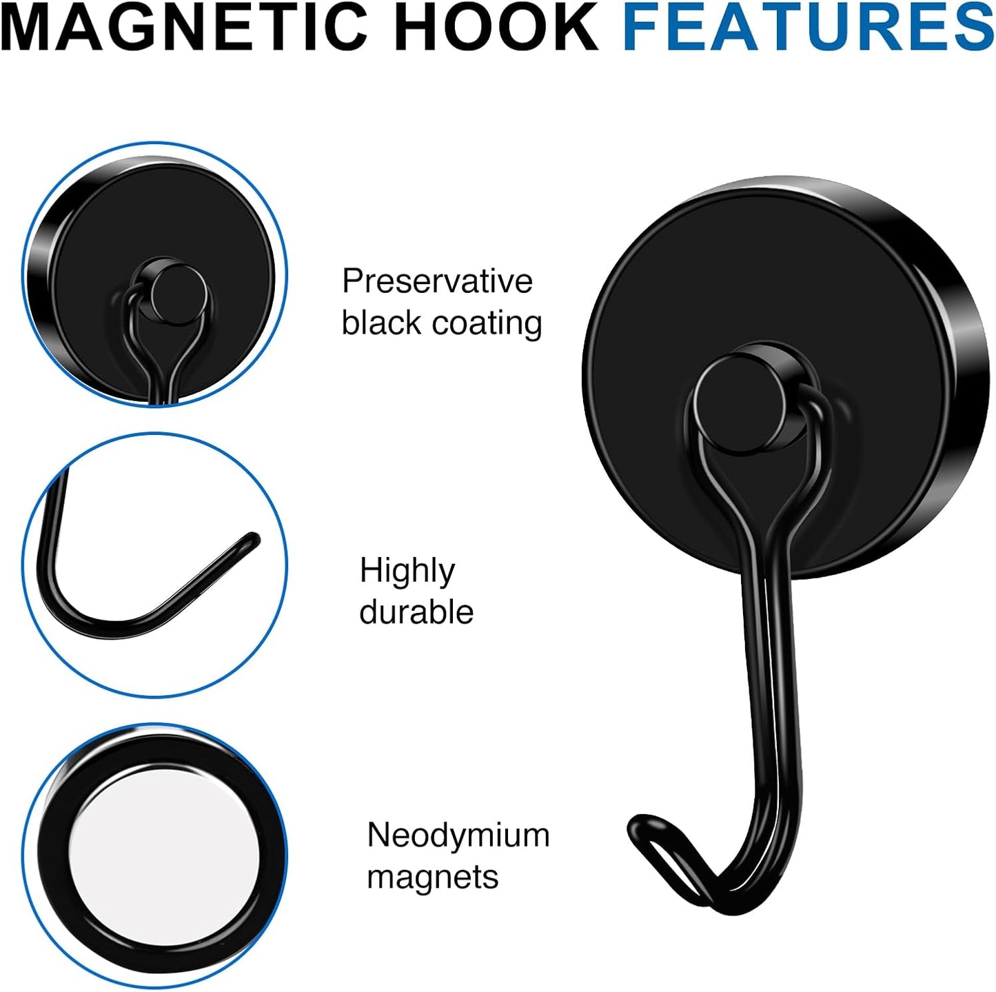 LOVIMAG Hooks, 110lbs+ Magnetic Magnet Hook 2025 Cruise Cabin Ship Essentials Heavy Duty Strong Refrigerator Fridge Hanging for Classroom Beach Vacation Kitchen Grills Home Mug Hanger (3 Pack), Black