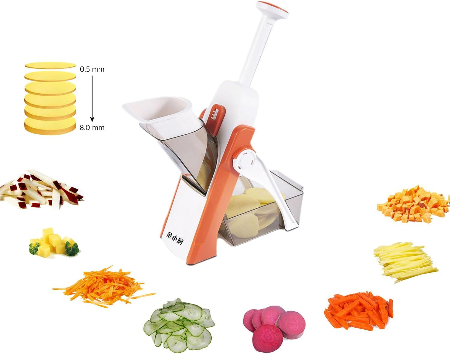 ShanSon Safe Mandoline Slicer,French Fry Cutter,Multifunctional Vegetable Chopper,Mandoline Potato Slicer with 25+ Presets & Thickness Adjuster, Chopping Artifact for Kitchen Meal Prep,Orange