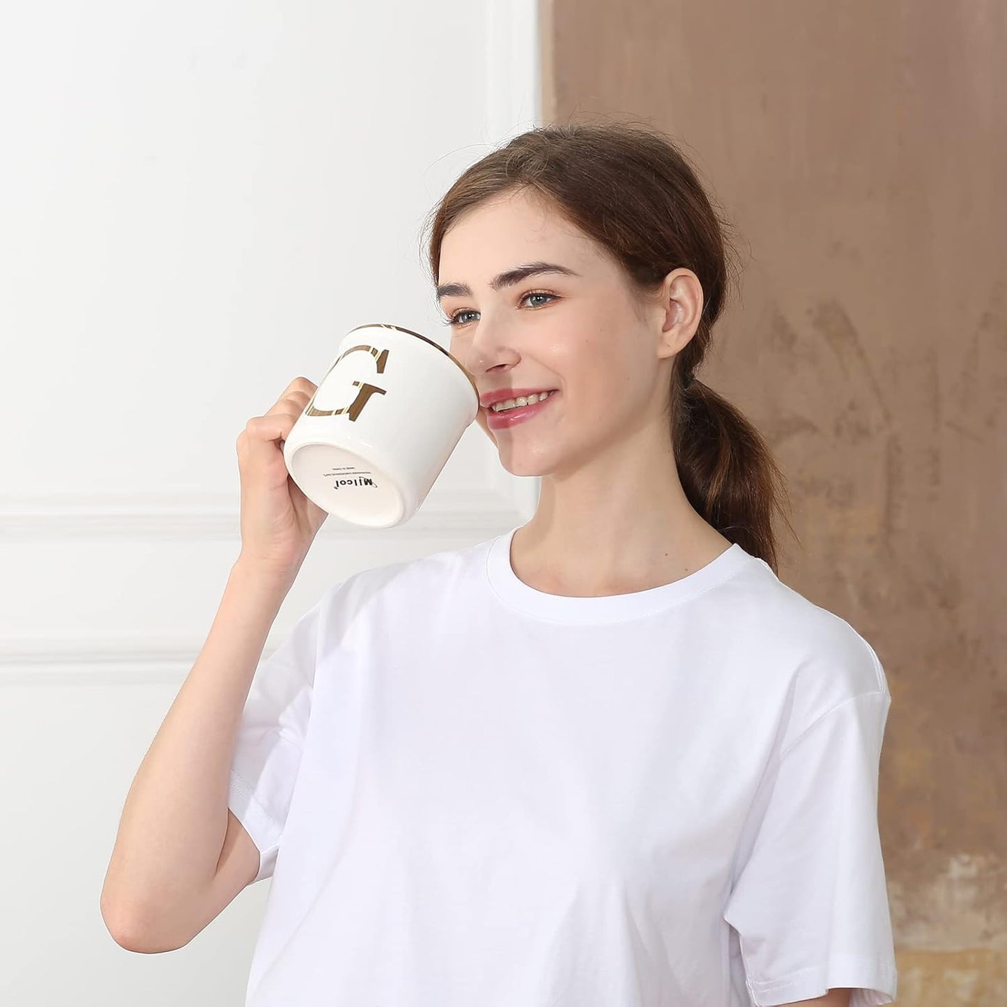 Miicol Ceramic Coffee Mug 16 oz, Monogram Coffee Cup, Golden Initial Tea Mug, Personalized Tea Cup, Unique Gift, Large Mug for Home, Office, Letter K