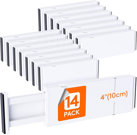 Lifewit 14 Pack Drawer Dividers 4" High, 11-17" Adjustable Drawer Organizers for Clothes, Expandable Dresser Separators in Bedroom/Bathroom/Kitchen/Fridge/Office Organization and Storage, White