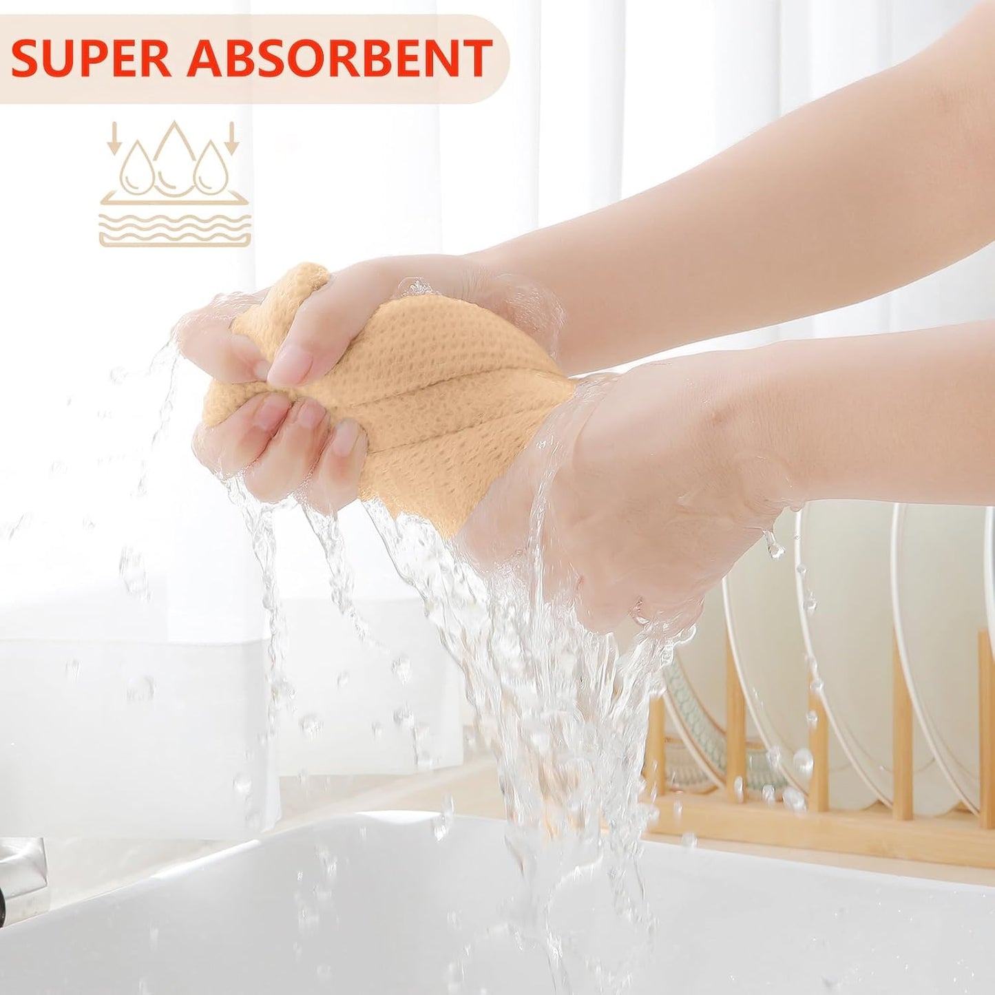 Homaxy 100% Cotton Waffle Weave Kitchen Dish Cloths, Ultra Soft Absorbent Quick Drying Dish Towels, 12 x 12 Inches, 8-Pack, Apricot