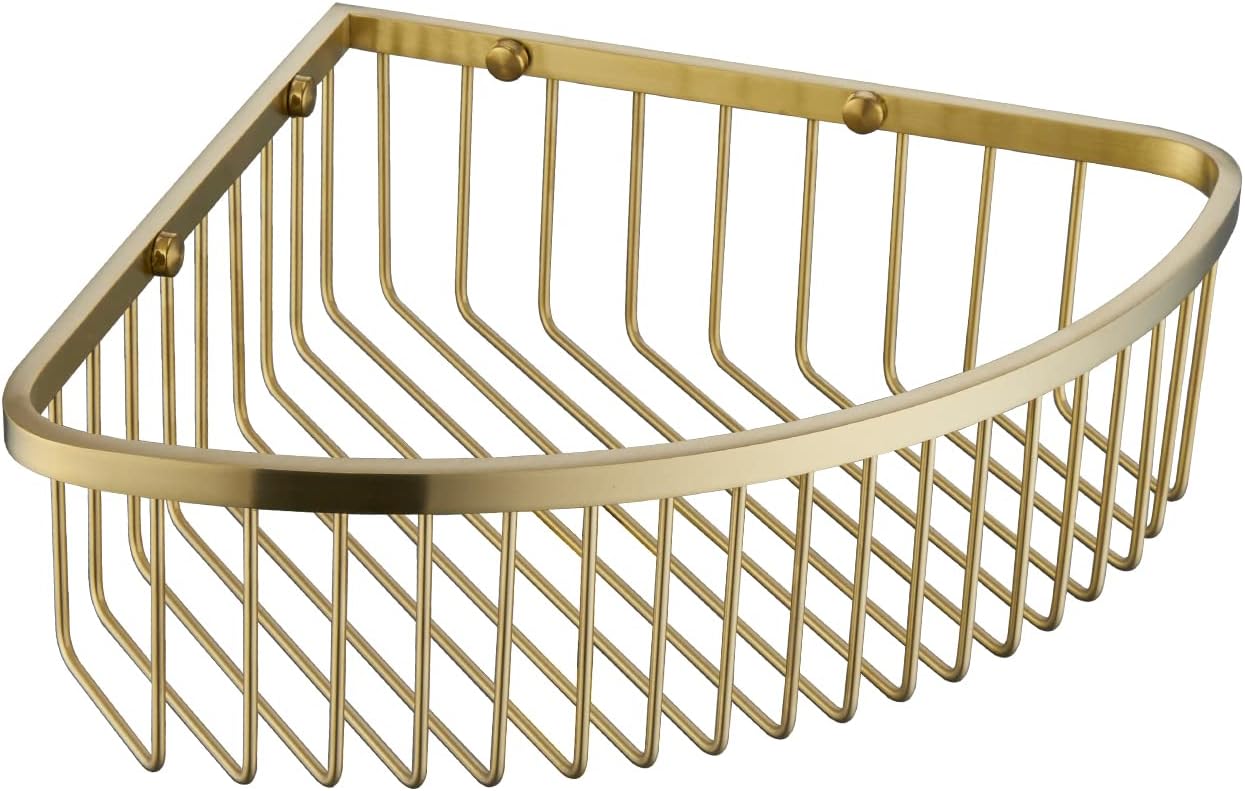 Bathroom Shower Caddy Corner Shelf Basket, Ultra Sturdy Rust-Proof Stainless Steel Shelf Organizer Shampoo Holder, Wall Mounted Storage Rack for Bathroom Kitchen, Brushed Gold
