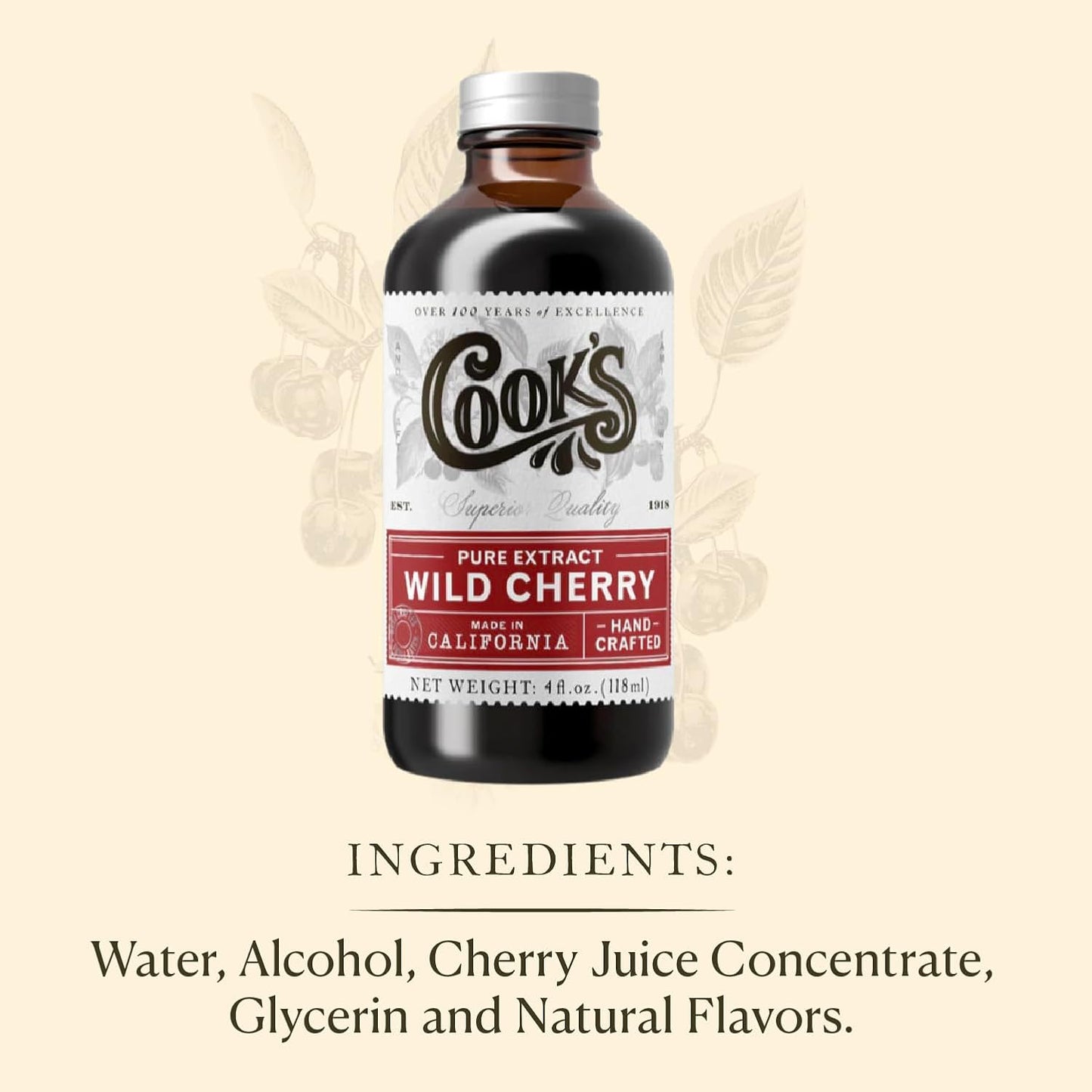 Cook's, Wild Cherry Extract for Baking, Preserves, Syrup, Cookies, Cakes, 8 oz
