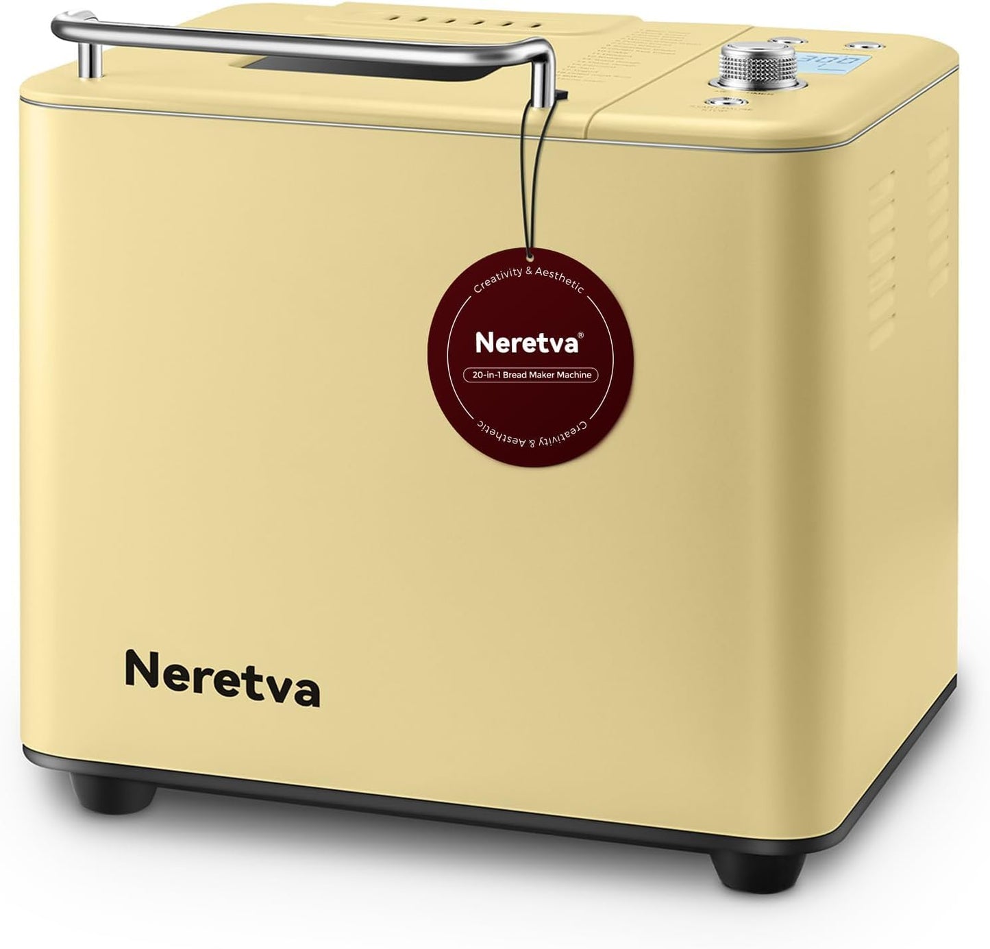 Neretva 20-IN-1 Bread Maker, Dual Heater 2LB Bread Machine Stainless Steel Bread Maker Machine Nonstick Ceramic Pan Compact for Gluten Free/Sourdough/Whole Wheat Bread/Yogurt, Breadmaker Recipe-Yellow