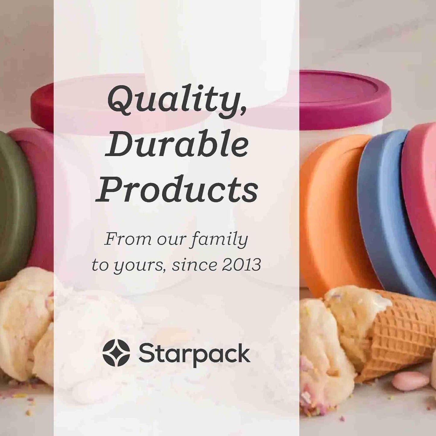 Starpack 'Freeze the Day' Leaf-Free Lids for Ice Cream Storage Containers for Freezer (4 Pcs) - 1 Quart Ice Cream Containers for Homemade Dessert - Reusable Frozen Dessert Containers (Silicone)