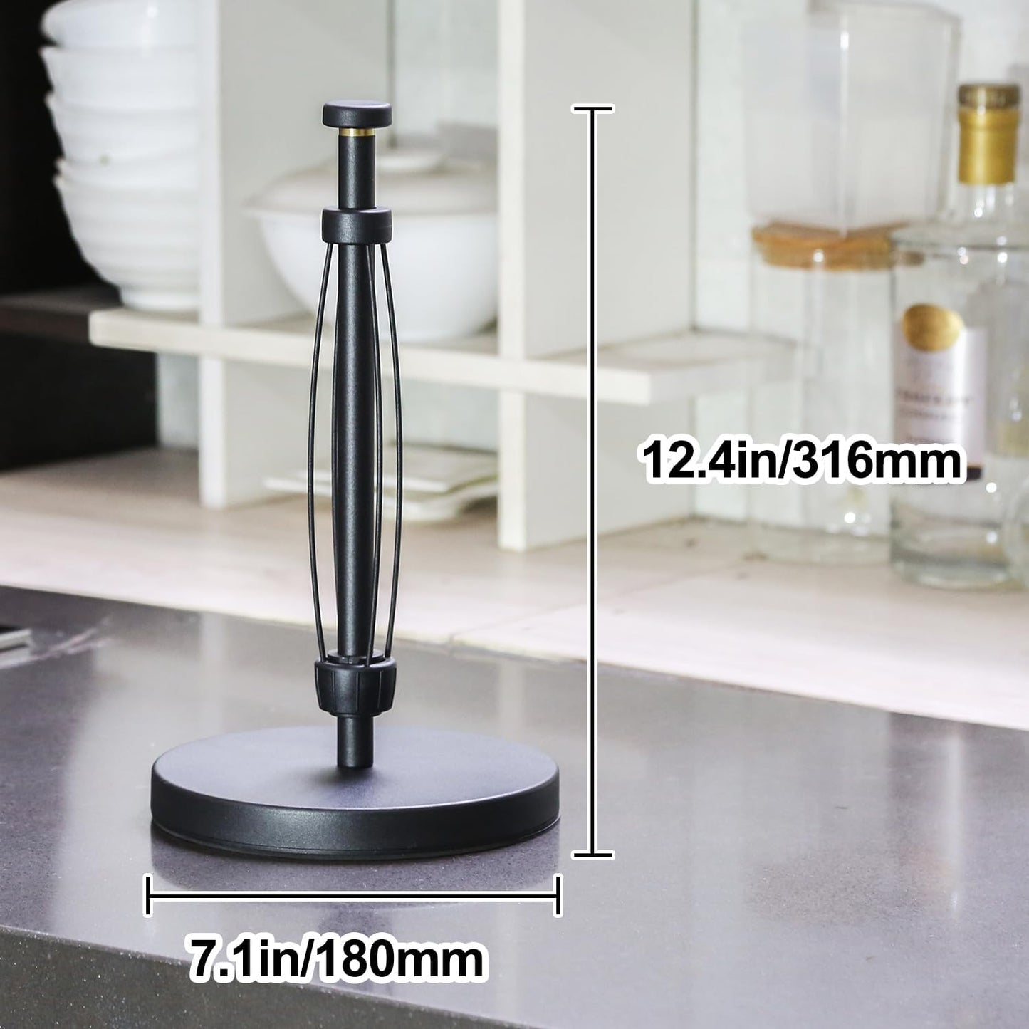 Paper Towel Holder Countertop, Standing Paper Towel Dispenser, Countertop Tabletop Non-Slip Kitchen Paper Towel Holder, Easy Tear Paper roll Holder Stand with Ratchet System