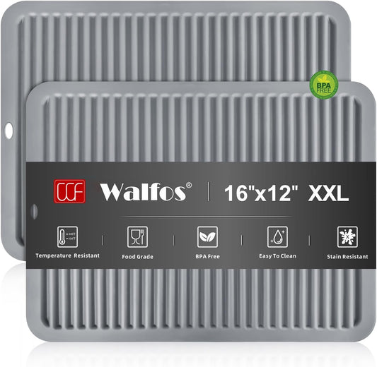 Walfos Large Silicone Trivet 16x12 Inch, Hot Pads for Kitchen, Heat Resistant Pot Holders Trivets for Hot Dishes, Hot Pots and Pans, Quartz Countertops, Gray, 2 Pack