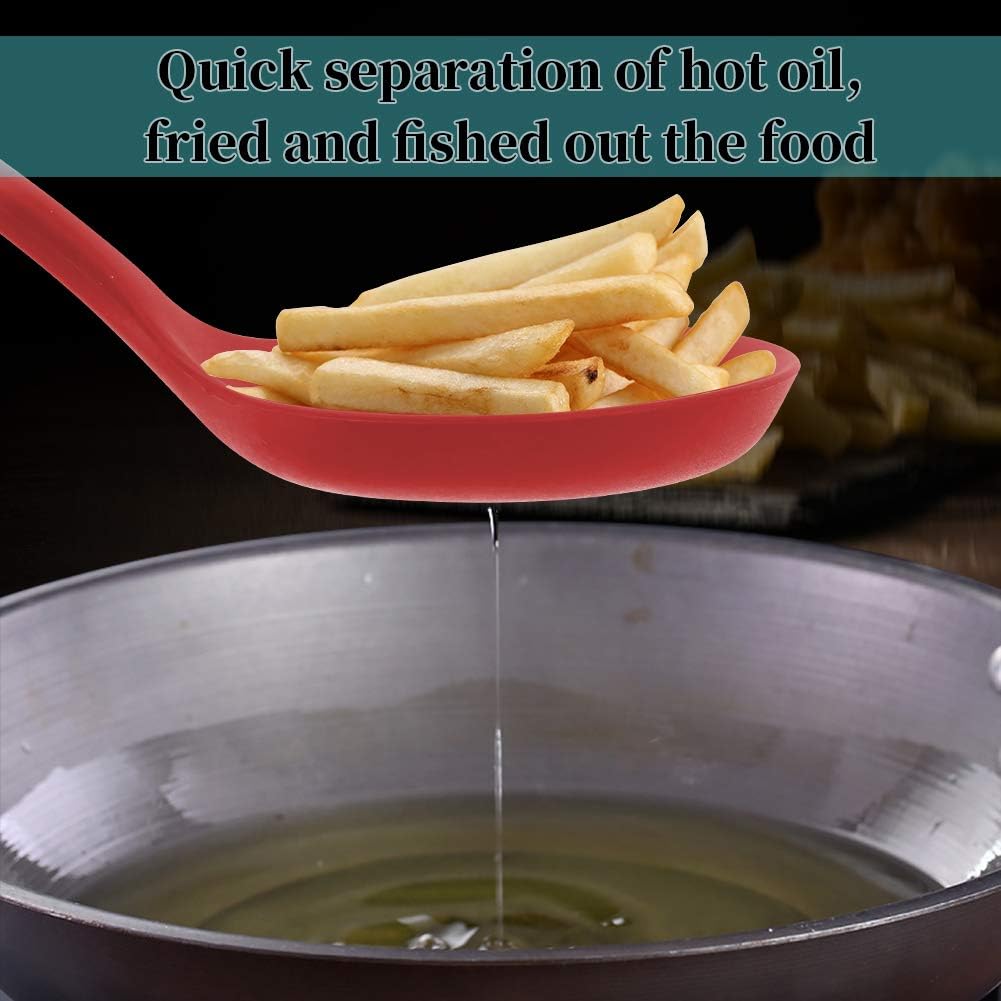 77L Slotted Spoon, Heatproof Skimmer Strainer Slotted Spoon, Seamless One-Piece Non-Stick Cooking Silicone Scoop Ladle with Ergonomic Handle for filter Vegetable, Pasta and More (Red)