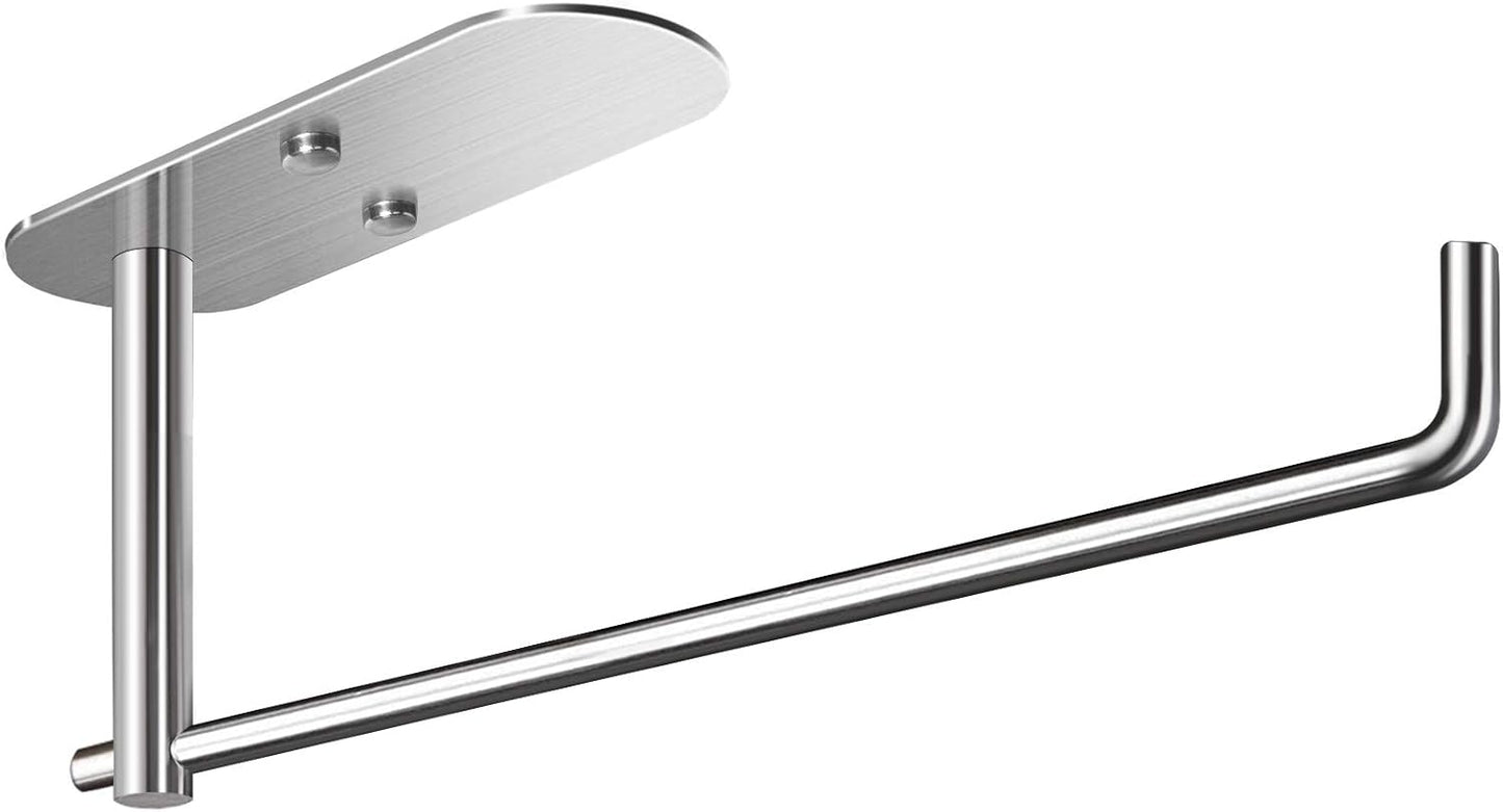 VAEHOLD Self Adhesive Paper Towel Holder Under Cabinet Mount, Wall Mounted Paper Towel Roll Holder for Kitchen, Bathroom, Wall - SUS304 Stainless Steel (Silver)